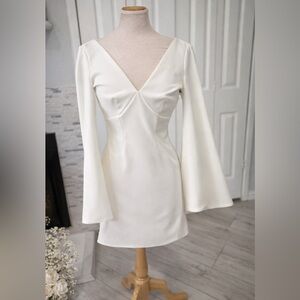 ASOS Petite White V-Neck Long Sleeve Mini Dress